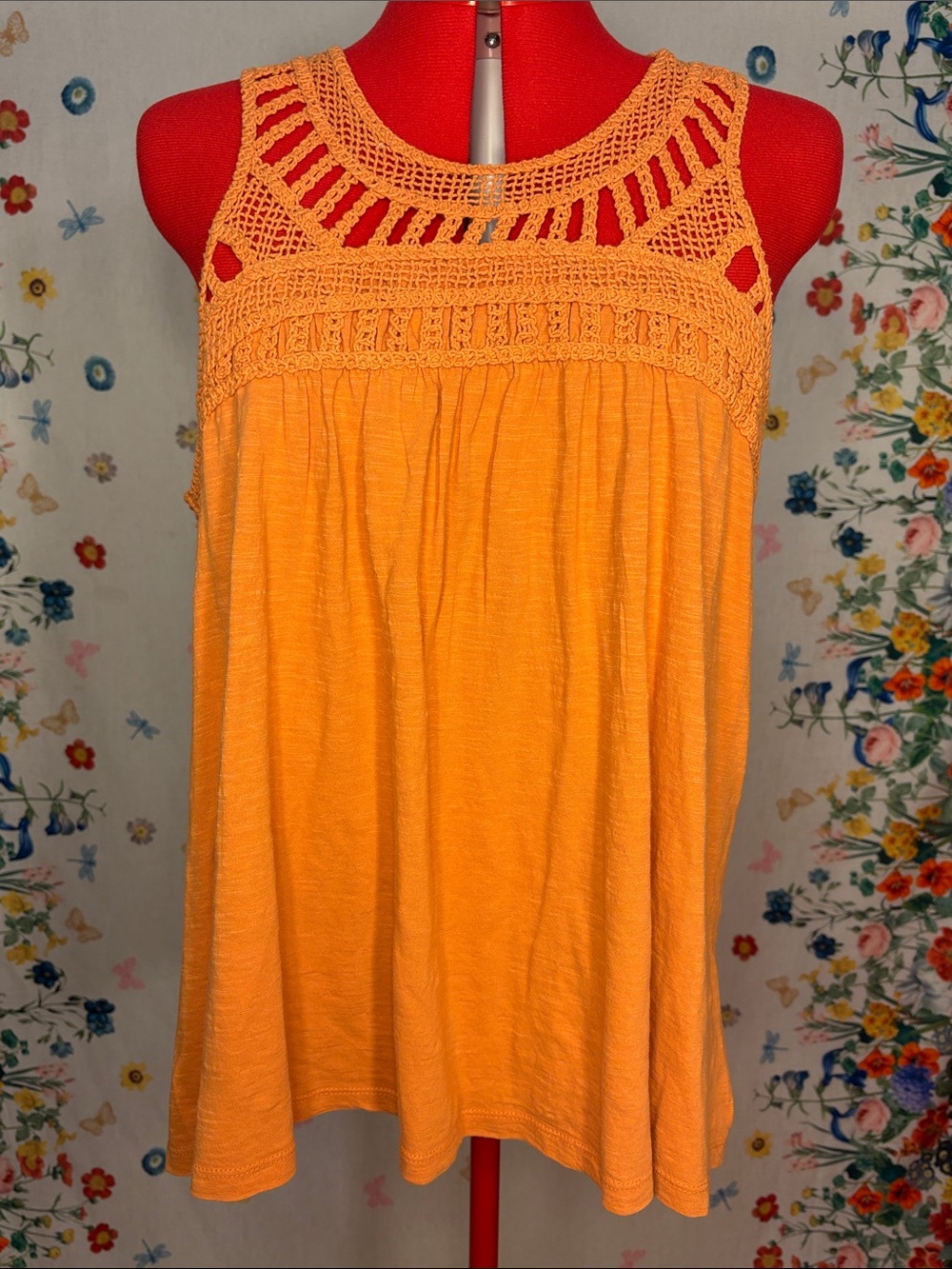Sonoma - 100% Cotton Orange Crochet Yoke Camisole